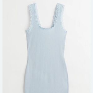 H&M divided pastel blue coquette lace trim ribbed knit mini dress